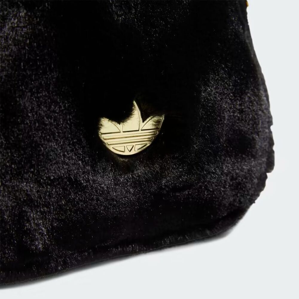 ADIDAS Black Faux Fur Adjustable Mini-Backpack Gold Trefoil Hardware - Picture 7 of 16